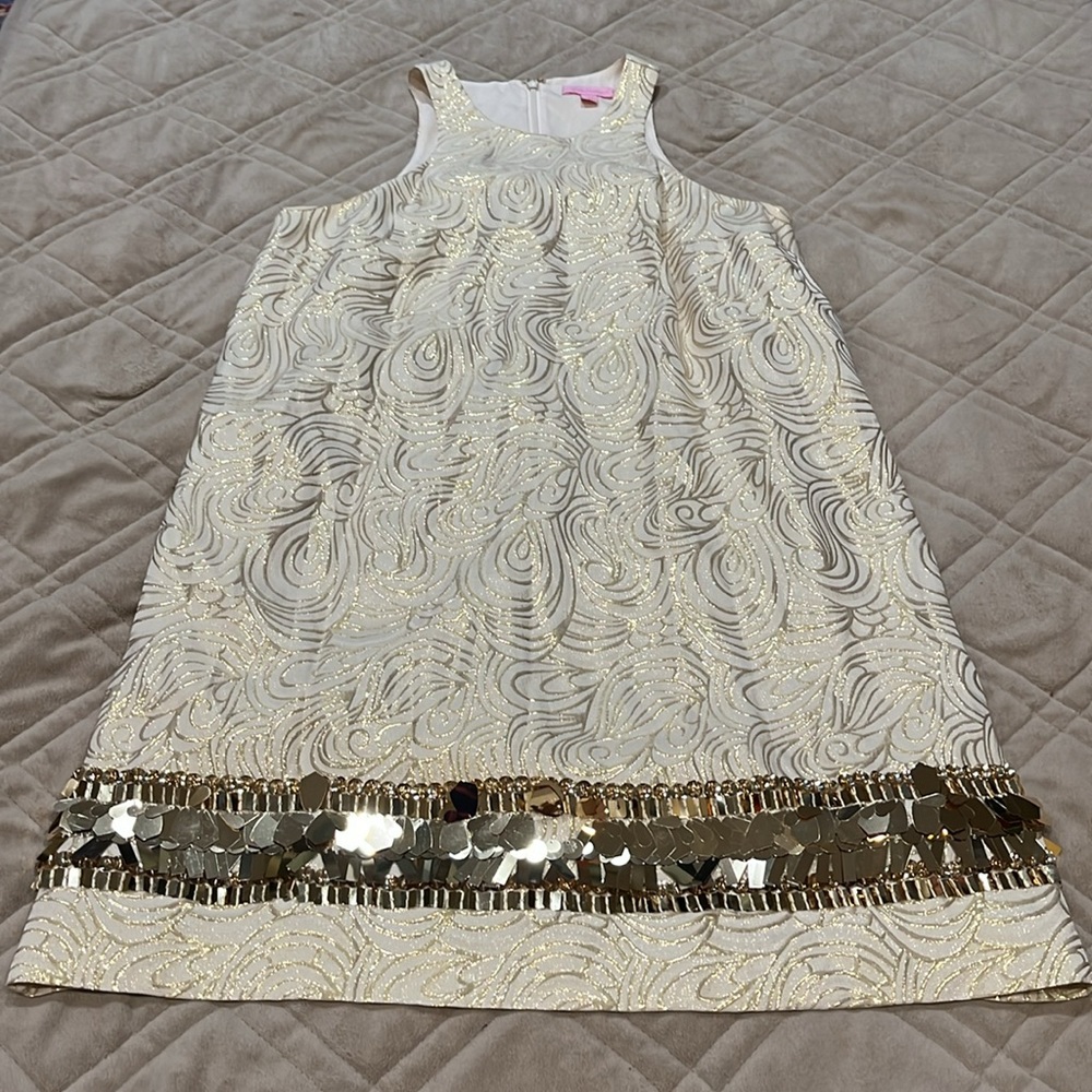 Lilly Pulitzer small gold / cream cocktail dress - 5 spots on front as pictured - Picture 3 of 10